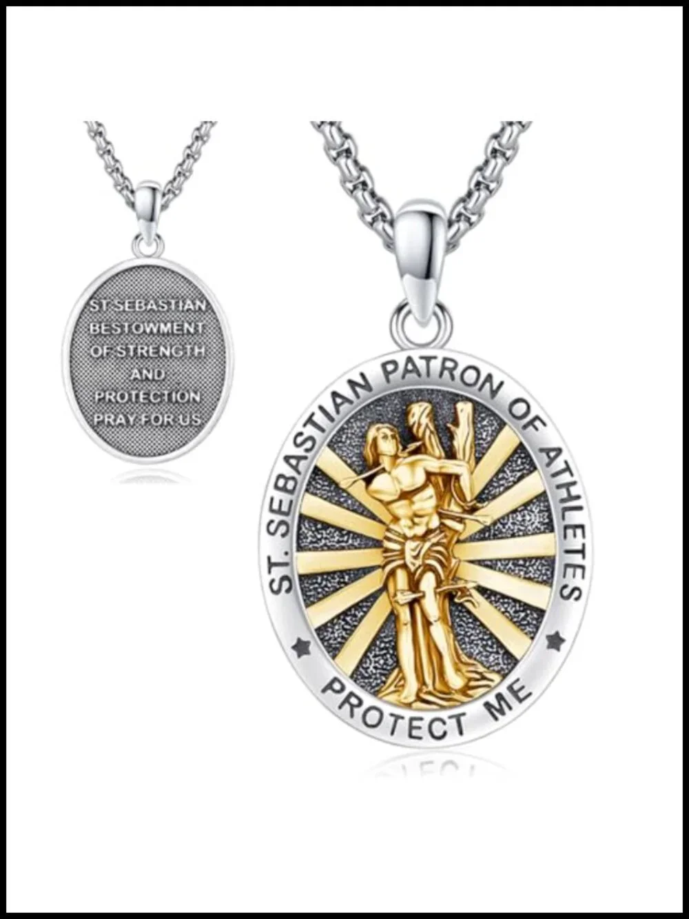 St Sebastian Medal Necklace 925 Sterling Silver Catholic Patron Saint Pendant